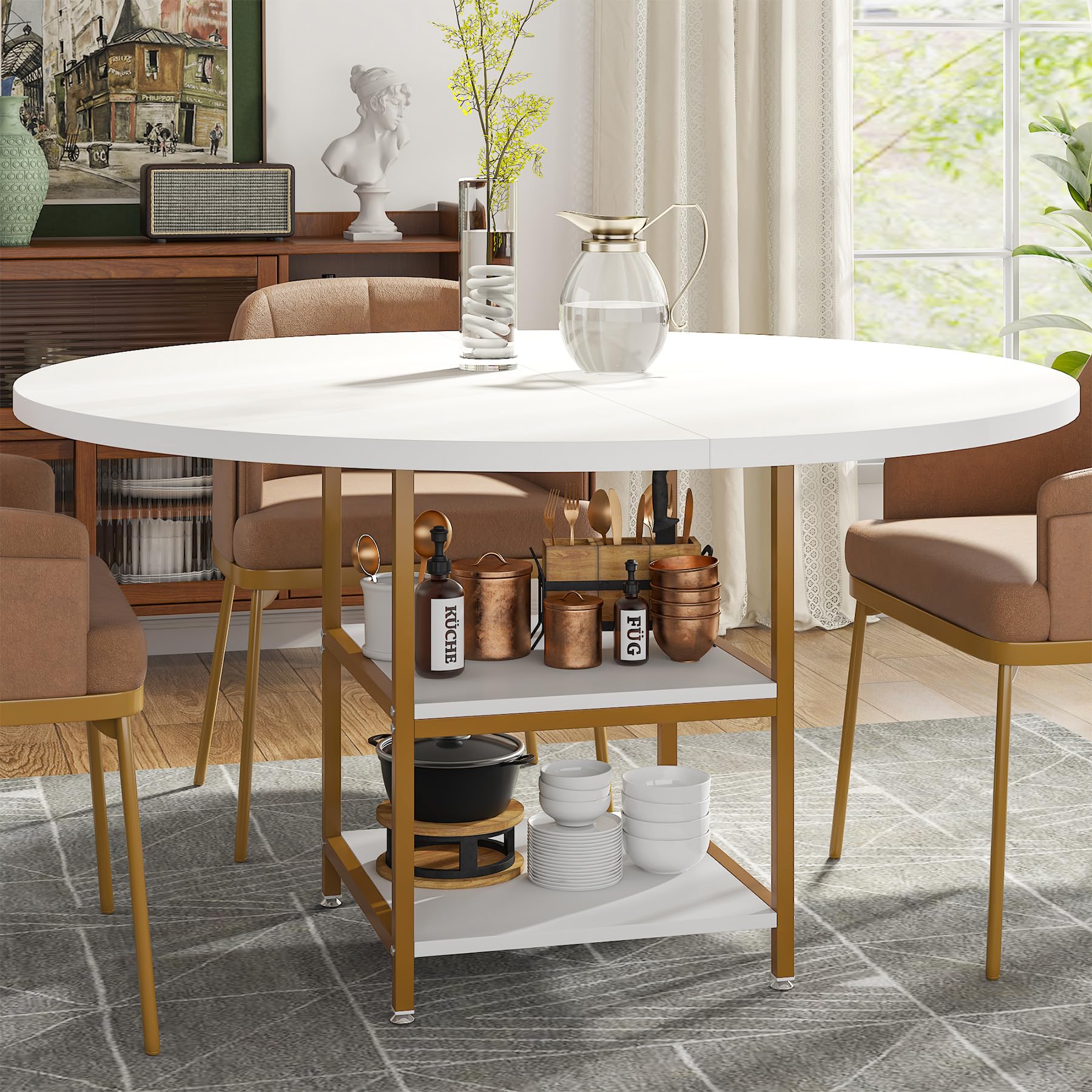 Amazon｜Tribesigns 丸ダイニングテーブル 幅120cm 単品 4~5人用 円形